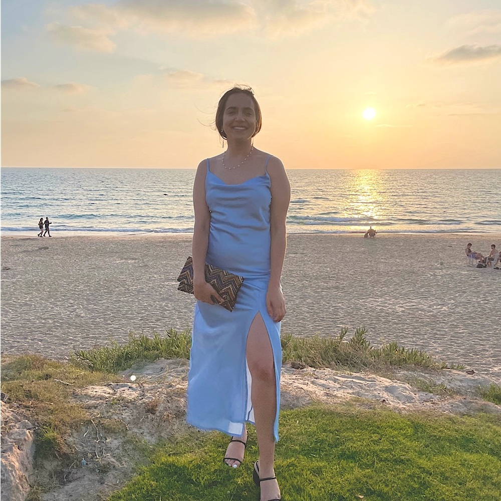 Baby Blue Cowl Silk Dress